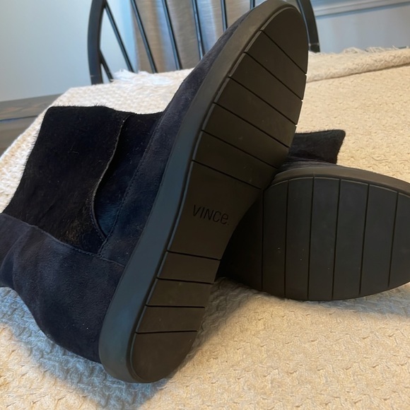 VINCE Pony Hair Black Suede Ankle Boots - Picture 6 of 7